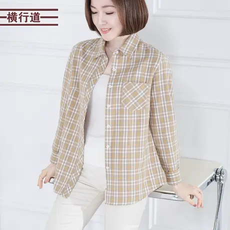冬季百搭纯棉长袖格子衬衫减龄洋气上衣大码宽松韩版衬衣外套女装商品大图