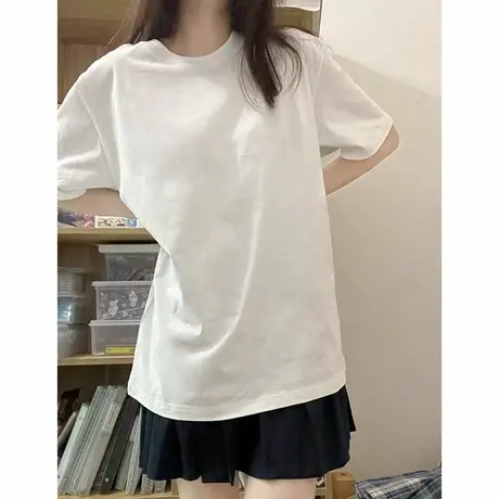 重磅纯棉白色短袖t恤女2025新款夏季宽松圆领叠穿学生穿搭上衣潮商品大图