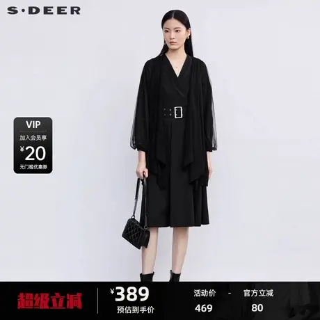 【sdeer奥莱】圣迪奥秋时尚网纱收腰外套连衣裙套装S223Z1454图片