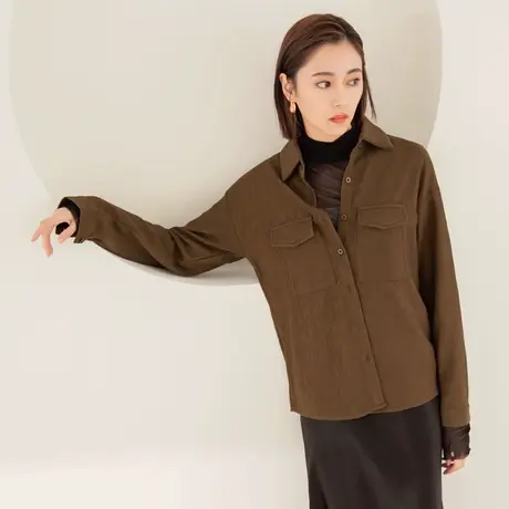 桔熊秋冬季休闲肌理感翻领工装衬衫宽松上衣女胖妹妹大码AB17862商品大图