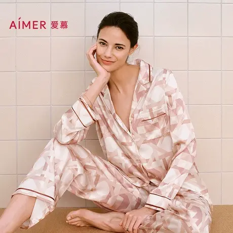 爱慕以爱之名-钻石秋冬睡衣女含桑蚕丝翻领长袖分身套装AM46B691商品大图