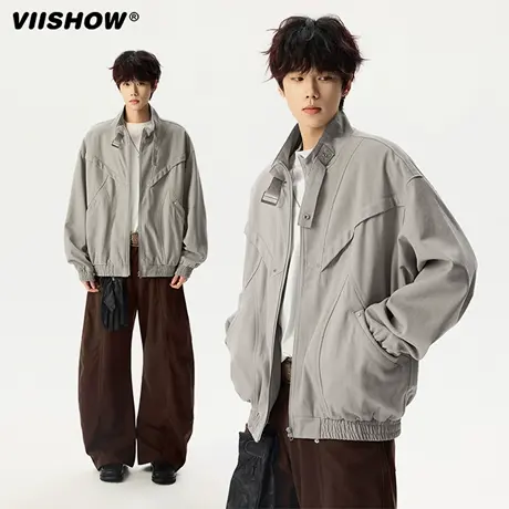 VIISHOW工装夹克男秋季美式设计感立领外套复古潮牌宽松休闲上衣商品大图