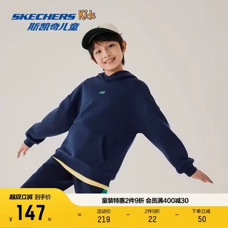 Skechers斯凯奇儿童连帽针织套头卫衣秋季宽松舒适保暖百搭上衣商品大图