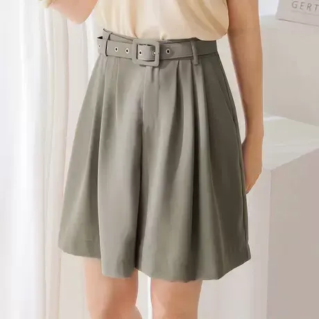 桔熊夏季通勤短裤子女装纯色高腰后松紧宽松遮肉a字裤大码BA6811商品大图