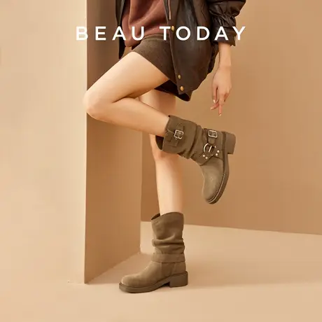 【佳雪佳敏】BeauToday复古堆堆靴中筒骑士靴商品大图