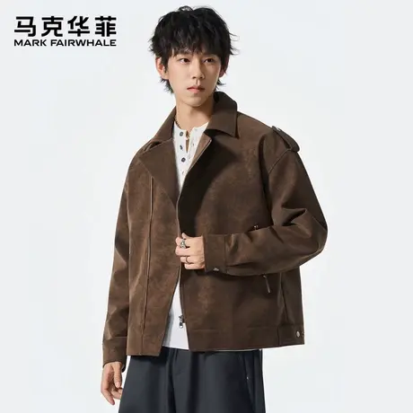 马克华菲麂皮绒外套美式复古机车服男士秋季痞帅休闲百搭潮牌夹克图片
