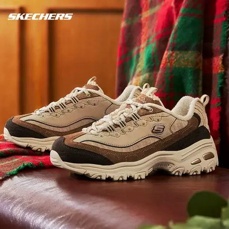 斯凯奇（Skechers）女鞋冬季24新款加绒保暖卷毛熊老爹鞋女厚底增商品大图