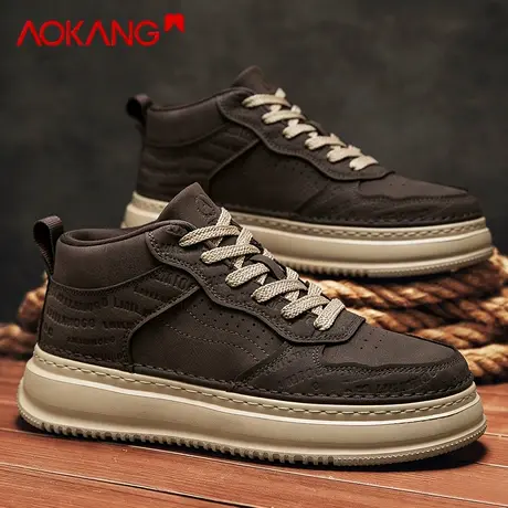 奥康高帮男鞋2026新款冬季加绒保暖加厚棉鞋男士厚底中帮运动板鞋图片