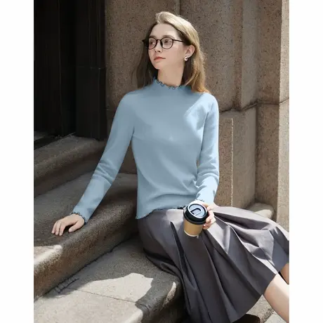 唐狮秋冬女半高领撞色自然卷边毛织打底衫修身百搭超好看洋气TUTA图片