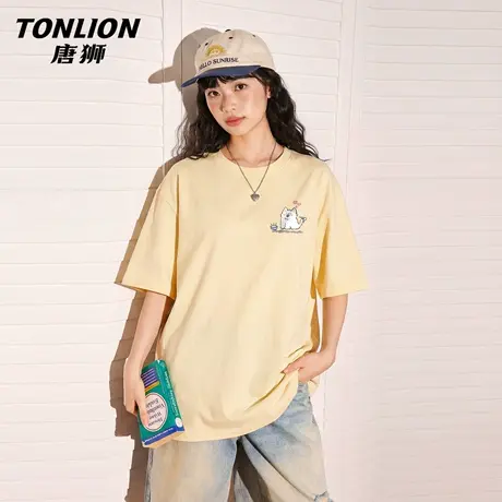 唐狮官方纯棉短袖t恤女2026新款夏季印花半袖大码休闲套头上衣VC图片
