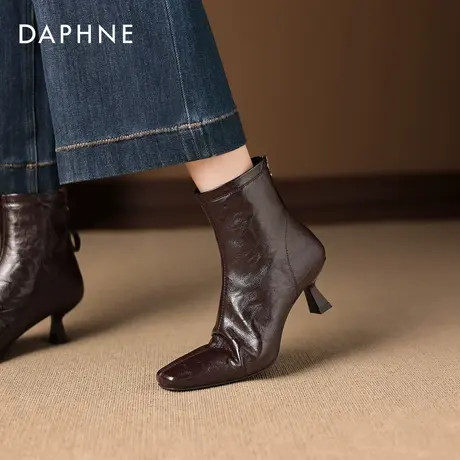 达芙妮细跟高跟短靴女2025新款秋冬尖头气质瘦瘦靴加绒单靴马丁靴商品大图