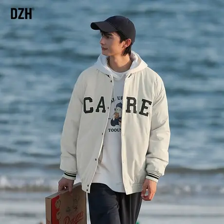 男士休闲白色冬季棉服男潮牌男装2023新款宽松外套美式棒球服夹克商品大图