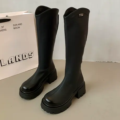 长筒靴女2023新款秋冬季不过膝高筒骑士靴百搭小众厚底瘦瘦马丁靴图片