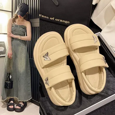 仙女风配裙子凉鞋女夏2023新款时尚百搭松糕厚底鞋增高高级感凉鞋商品大图