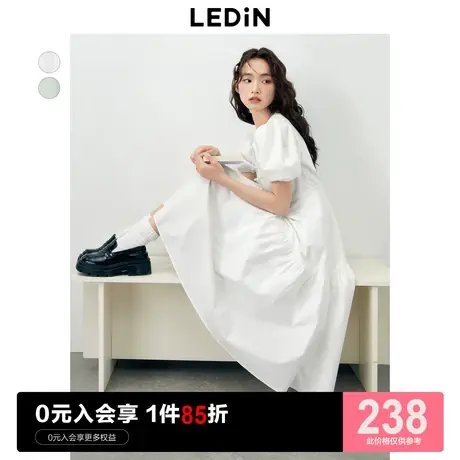 乐町大A摆泡泡袖连衣裙23年夏季新款女装法式优雅蝴蝶结气质长裙商品大图
