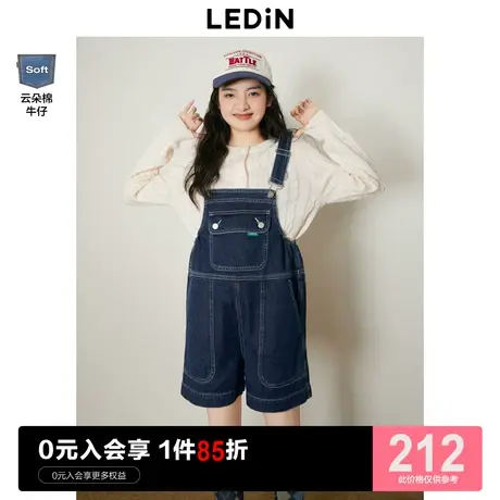 乐町背带裤2023秋季新款大口袋装饰背带短裤女休闲牛仔裤图片