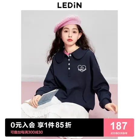 乐町甜美娃娃领上衣可爱俏皮套头衫2023年秋季新款翻领宽松卫衣商品大图