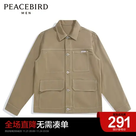 太平鸟男装奥莱 卡其色大口袋工装休闲夹克商品大图