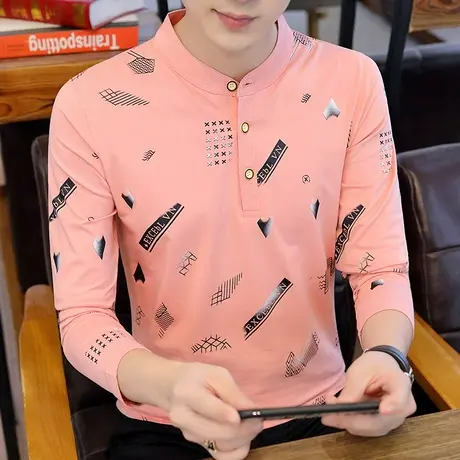 长袖t恤男士打底衫上衣服秋季2022新款潮流印花纯棉立领秋衣男装商品大图