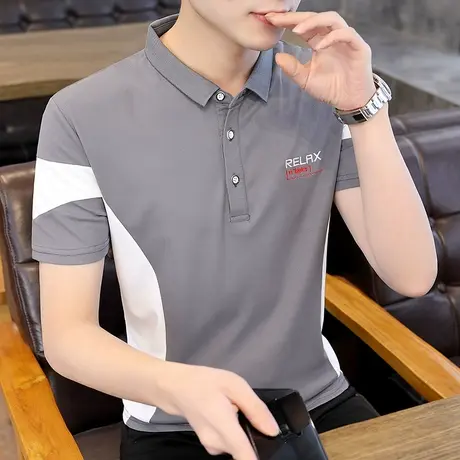 夏季条纹短袖T恤男潮流韩版体恤POLO衫时尚潮牌刺绣冰丝半袖衣服图片