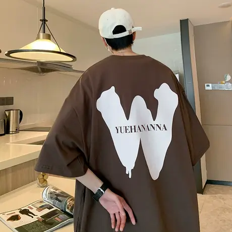 美式大字母印花夏季短袖t恤男女2023新款宽松嘻哈hiphop半袖体恤商品大图