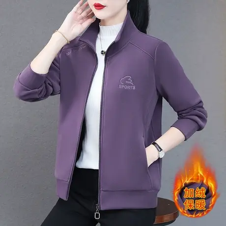 加绒加厚立领开衫外套女秋冬2023年新款时尚百搭韩国绒拉链卫衣潮商品大图