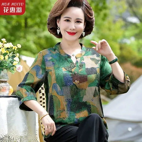 妈妈七分袖上衣春秋小衫2022新款中年衣服中老年人女夏装T恤套装商品大图