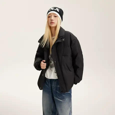 复古黑色保暖羽绒服女冬季加厚外套202年新款宽松oversize面包服图片