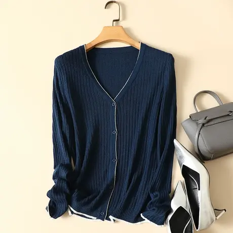 春装2024新款针织羊毛开衫女V领外搭长袖宽松显瘦百搭外套毛衣女图片