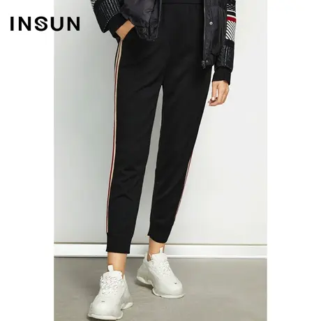 INSUN恩裳线上专选秋季条纹直筒宽松束脚休闲裤图片