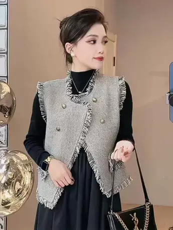 秋季新款韩版复古气质流苏小香风马甲女百搭开衫马夹外穿背心ins商品大图