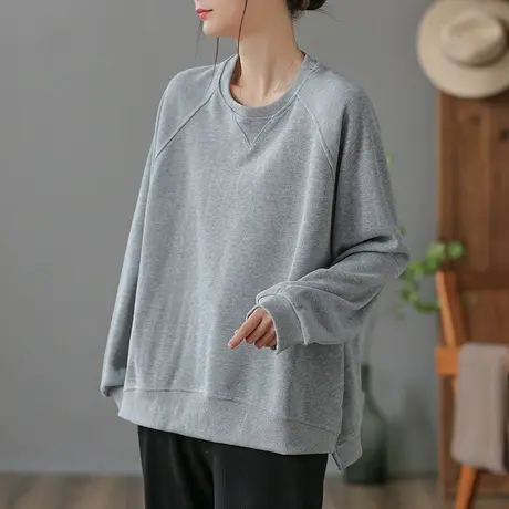 dza 复古灰色运动卫衣女2023秋季新款宽松长袖上衣休闲百搭短外套图片