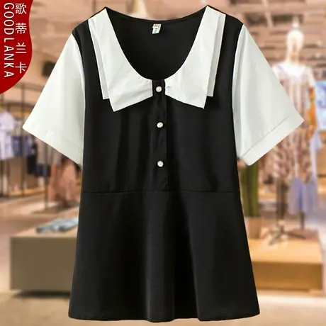 年轻气质胖妈妈夏季短袖上衣娃娃小衫加肥加大码女装宽松显瘦T恤商品大图