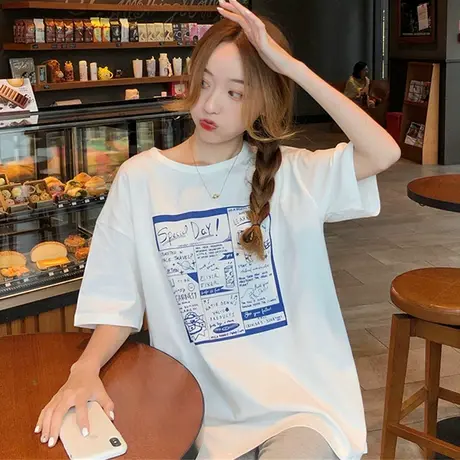 网红短袖t恤女设计感小众2020韩版宽松原宿风半袖ins超火上衣服潮商品大图