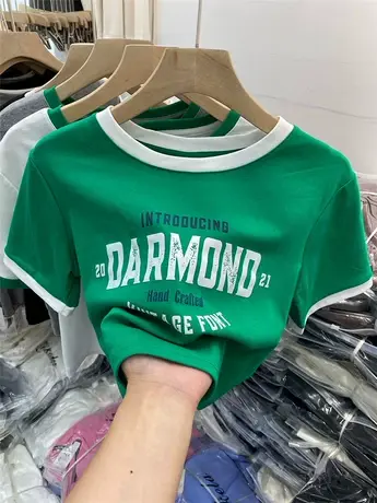 短袖t恤女2021夏季新款韩版ins潮欧货时尚百搭性感短款高腰上衣服商品大图