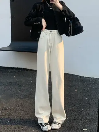 清仓捡漏美式百搭高腰阔腿牛仔裤女秋冬新款宽松显瘦直筒拖地裤图片