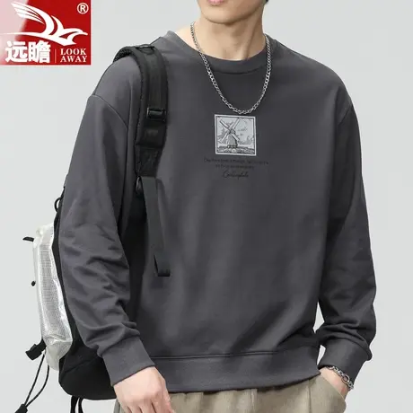 男士卫衣2023新款潮牌痞帅宽松圆领重磅长袖t恤男春秋季休闲上衣商品大图