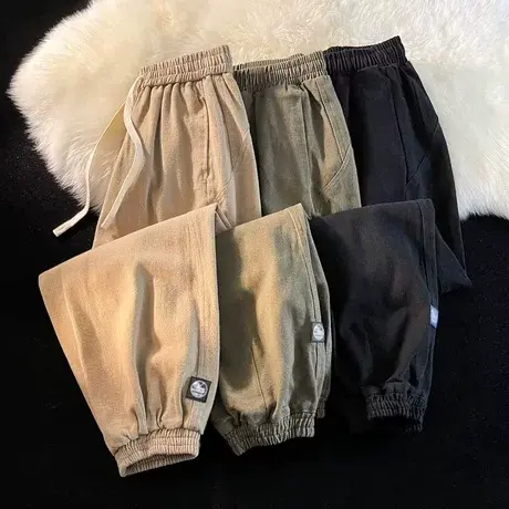 束脚工装裤男士春秋季日系新款哈伦裤美式潮牌宽松抽绳干活休闲裤商品大图