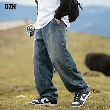 男士美式新款牛仔裤男春秋款休闲裤子男款宽松慵懒风直筒裤伐木裤商品大图