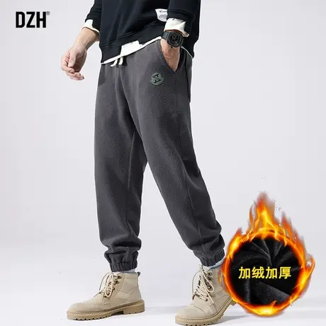 男士灰色束脚裤男裤子冬季加绒2023新款宽松羊羔绒运动休闲裤男款商品大图