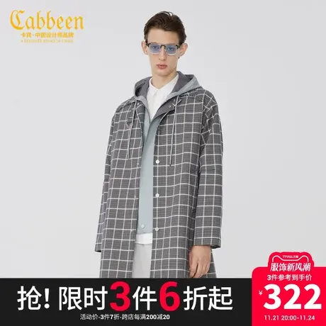 卡宾男装潮流格纹风衣外套时尚宽松长款W图片