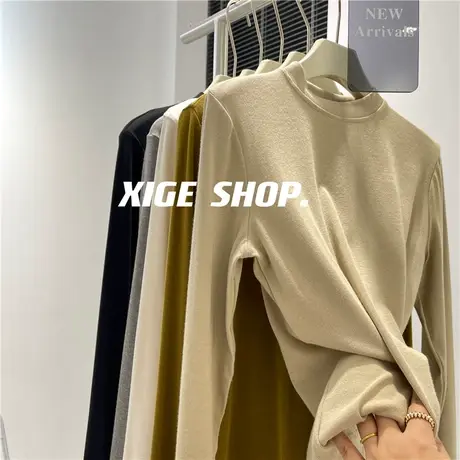 半高圆领打底衫女秋冬磨毛大弹力显瘦修身立领长袖内搭T恤上衣22图片