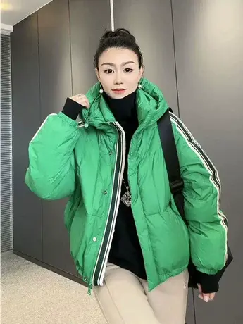 欧货时尚冬季连帽羽绒服女短款加厚保暖显瘦休闲白鸭绒面包服外套商品大图