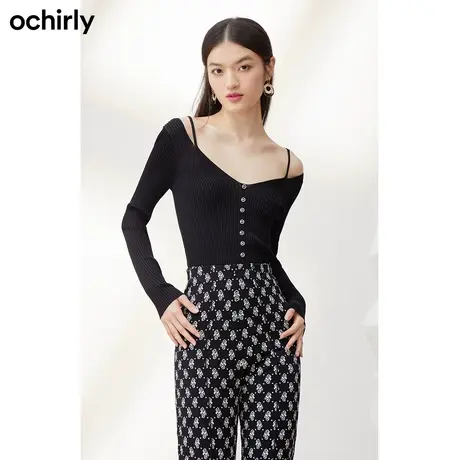 【呼呼严选专享】 欧时力辣妹风修身针织衫设计感露肩吊带新款秋图片