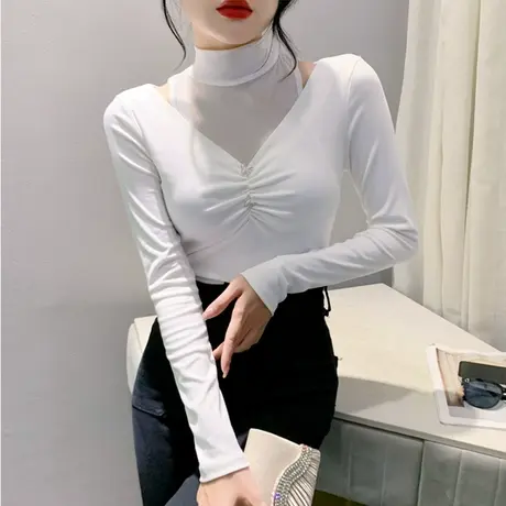 性感镂空露肩T恤2024春秋设计感小众上衣紧身内搭打底衫女长袖ins图片