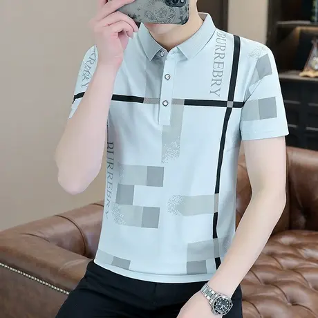 2023夏季纯棉翻领polo衫男士短袖t恤休闲潮流宽松半袖打底衫潮牌T商品大图