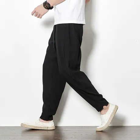 夏季男休闲裤透气亚麻裤子宽松薄款小脚哈伦裤棉麻灯笼裤子中国风图片