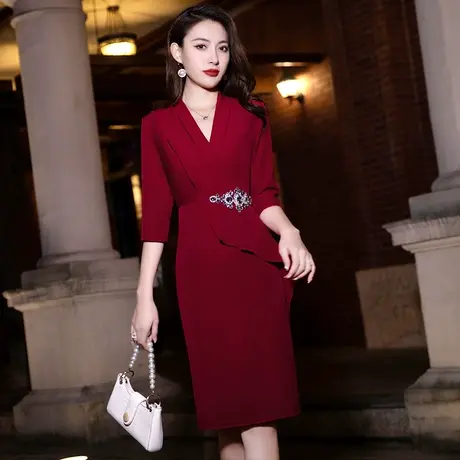 晚礼服女婚礼红色宴会妈妈婚宴装高级感高贵气质喜婆婆年轻连衣裙商品大图