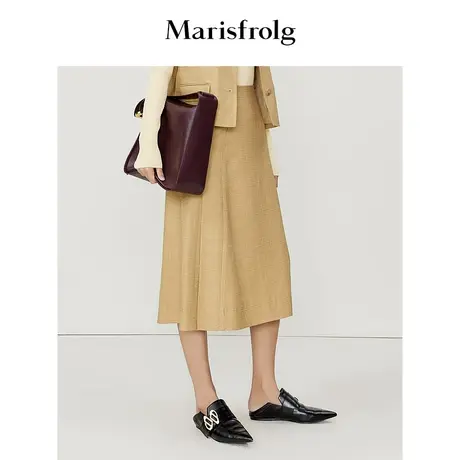 【OL职场风】玛丝菲尔2022年夏季新款姜黄开叉时尚半身a字裙裙子商品大图