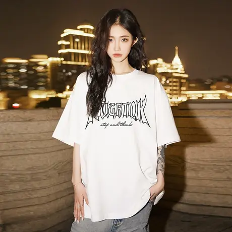 Nuthink欧美高街字母短袖T恤男潮牌潮流ins大码宽松半袖上衣夏季商品大图